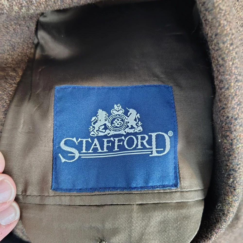 Stafford Mens SZ 48R Blazer Brown Wool Windowpane Check Dark Academia Professor
